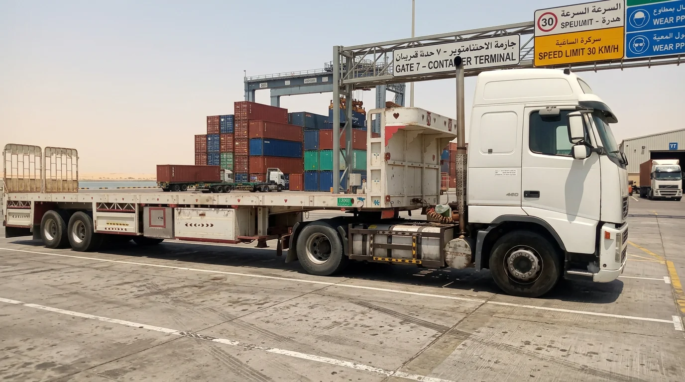 Flatbed trailer at container terminal